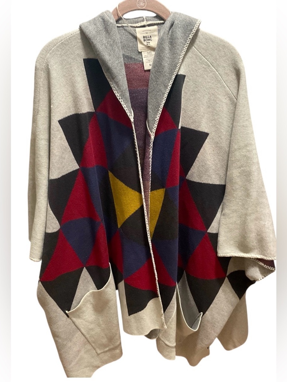 Billabong Womens Colorful Geometric Hooded Open Front Pockets Cardigan Coverup S